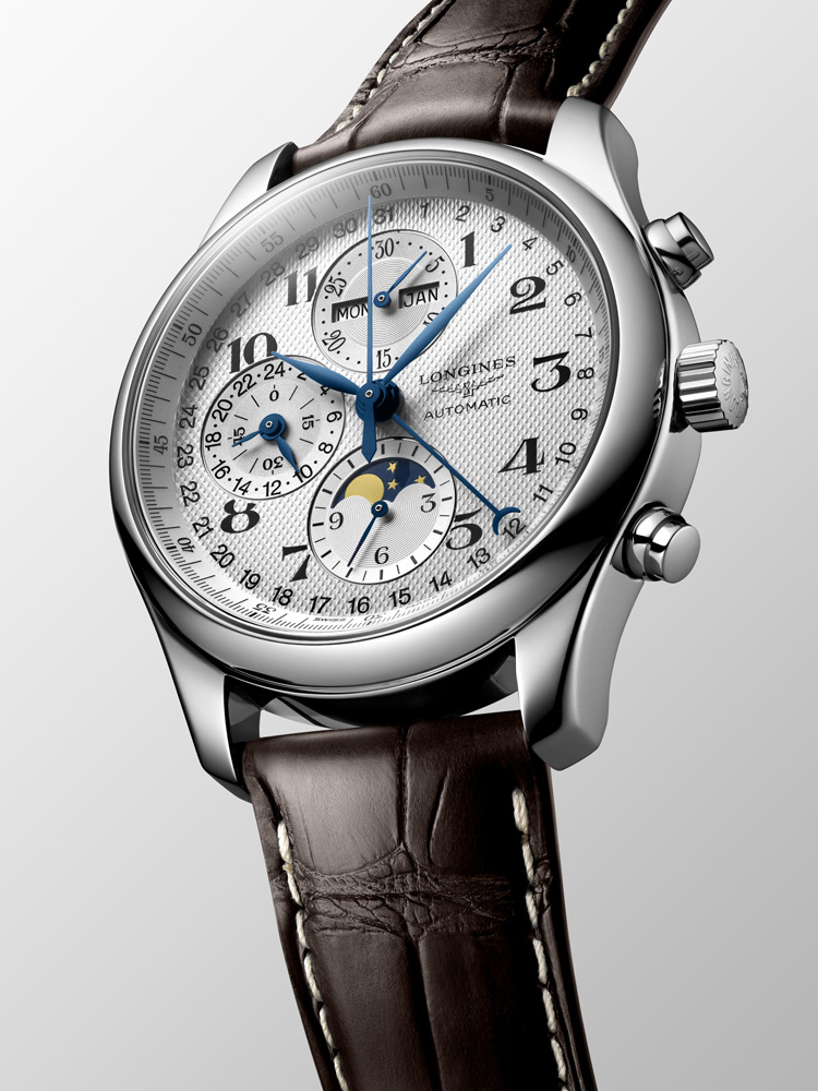 Longines浪琴 官方旗舰名匠八针月相男士机械表瑞士手表带真皮