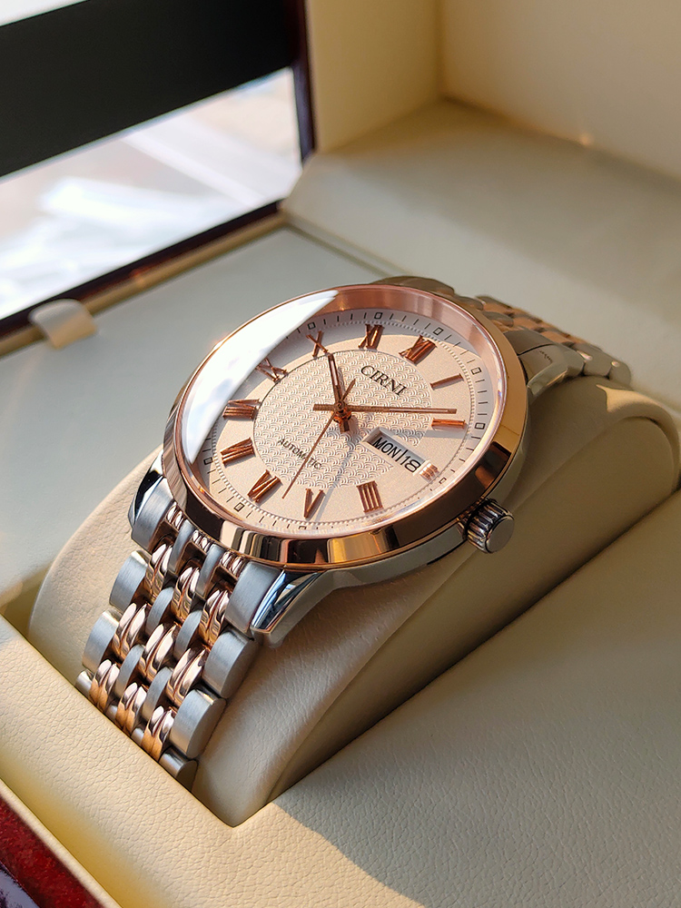 西亚尼正品牌全自动机械表男表十大钢带防水休闲国产手表男士腕表