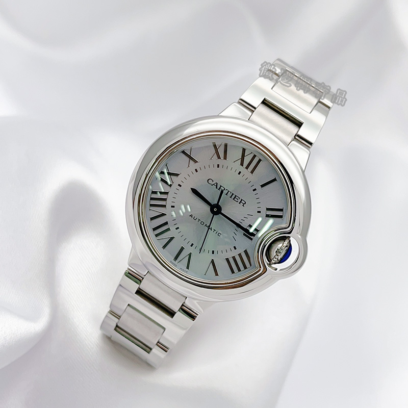 正品卡地亚蓝气球女表自动机械冰川蓝盘33mm女士手表98新WSBB0062