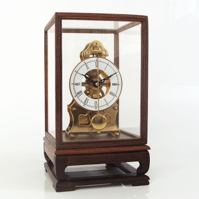 机械透视台钟老式上弦发条座钟摇摆客厅书桌摆件走时风水摆件