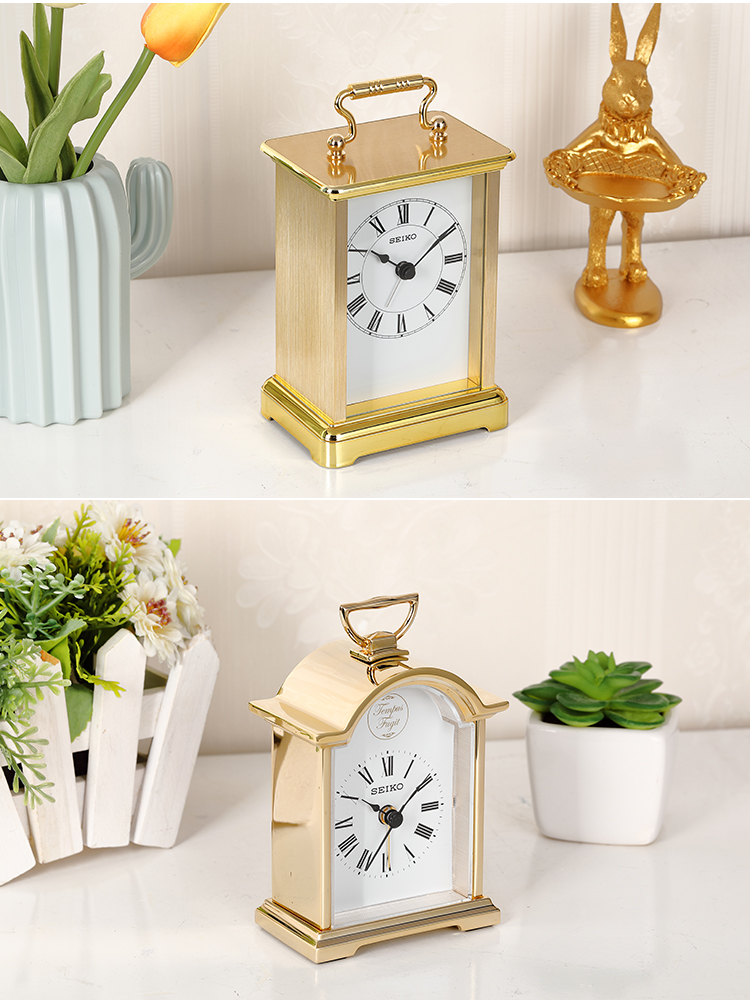 seiko日本精工钟表金属机身台钟精致小巧闹铃功能闹钟办公室座钟